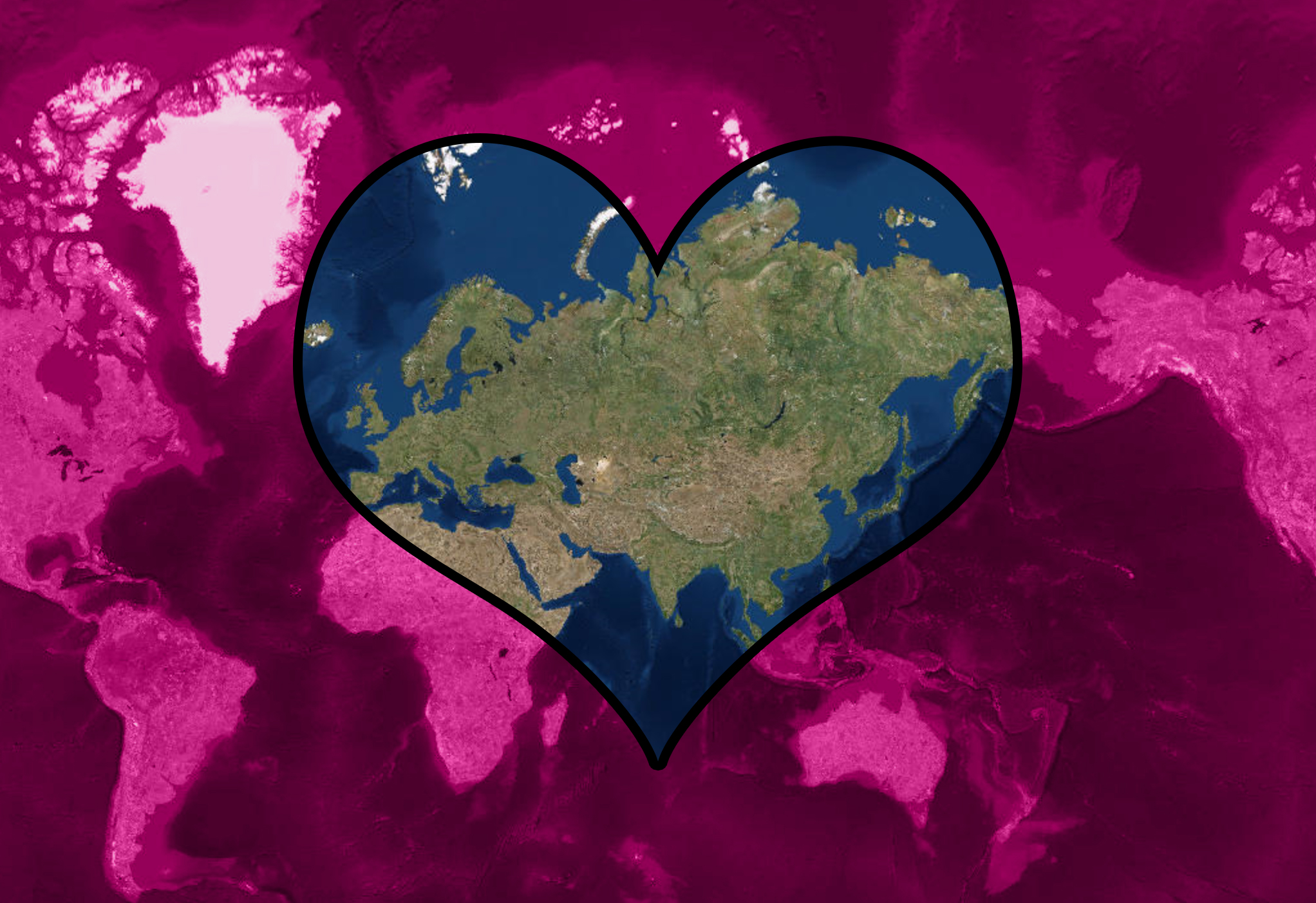 Världskarta med hjärta