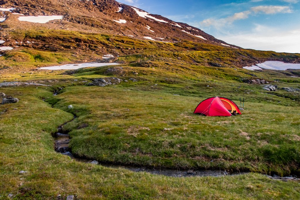 Första natten på min vandring av Kungsleden, i Syterskalet