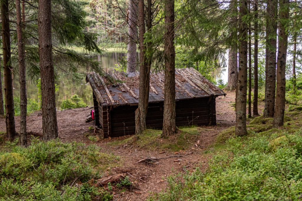 Vinskydd vid Södra Holmsjön med utsikt över sjön