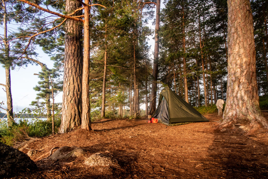 Tält vid Käringaudden i Tivedens nationalpark