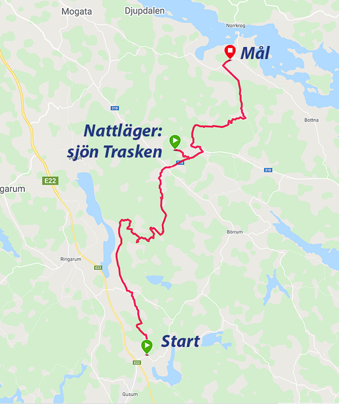 Karta över min vandring längs Östgötaleden