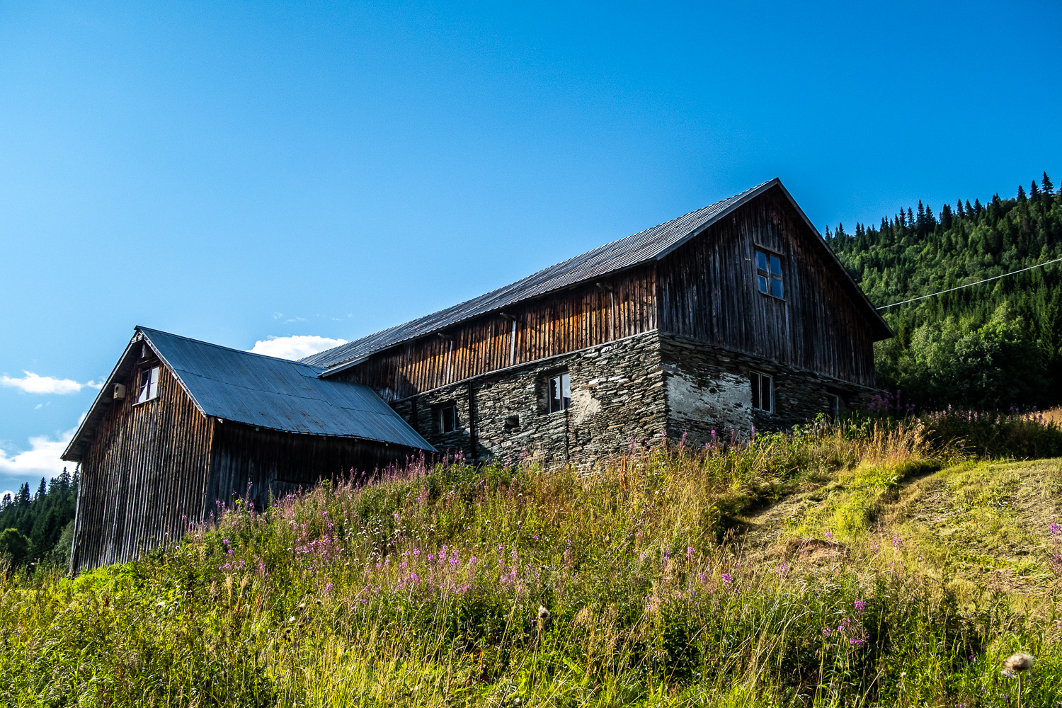 Gammal ladugårdsbyggnad i Jormlien