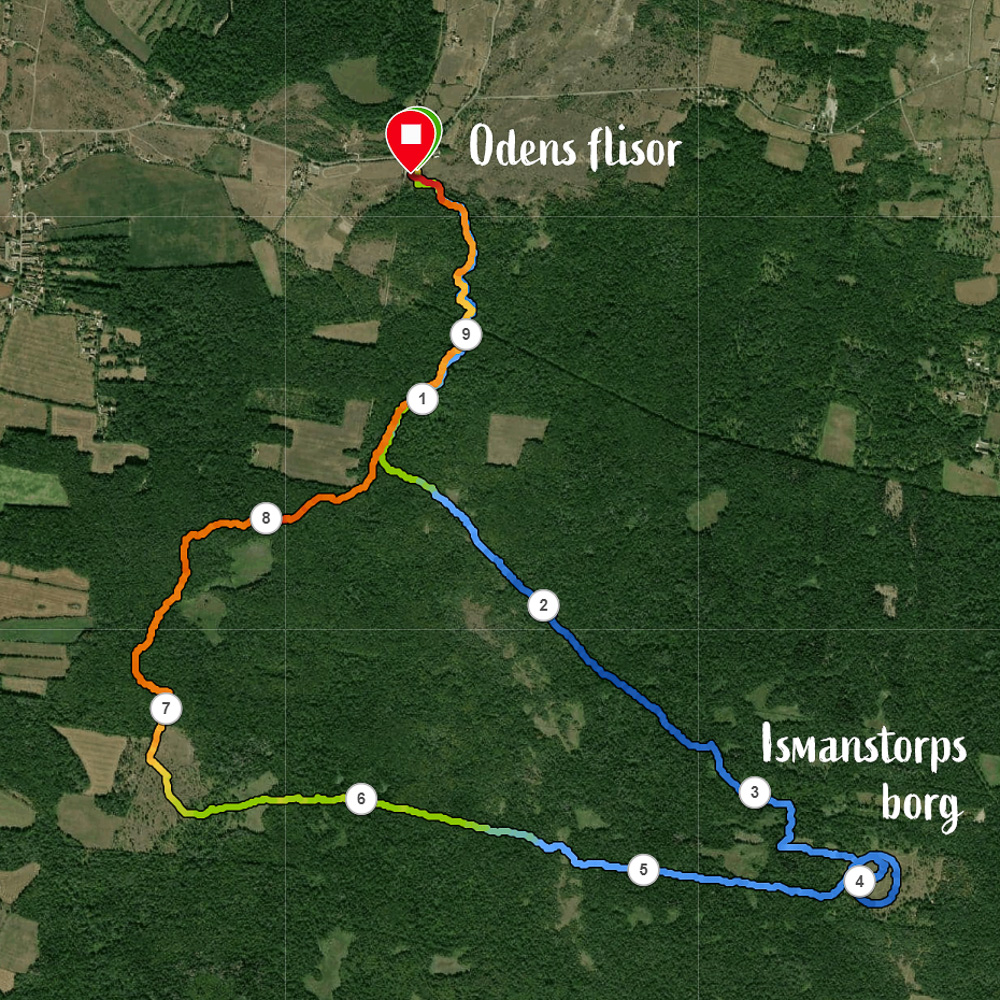 Karta och spårning över vandring till Ismanstorps borg