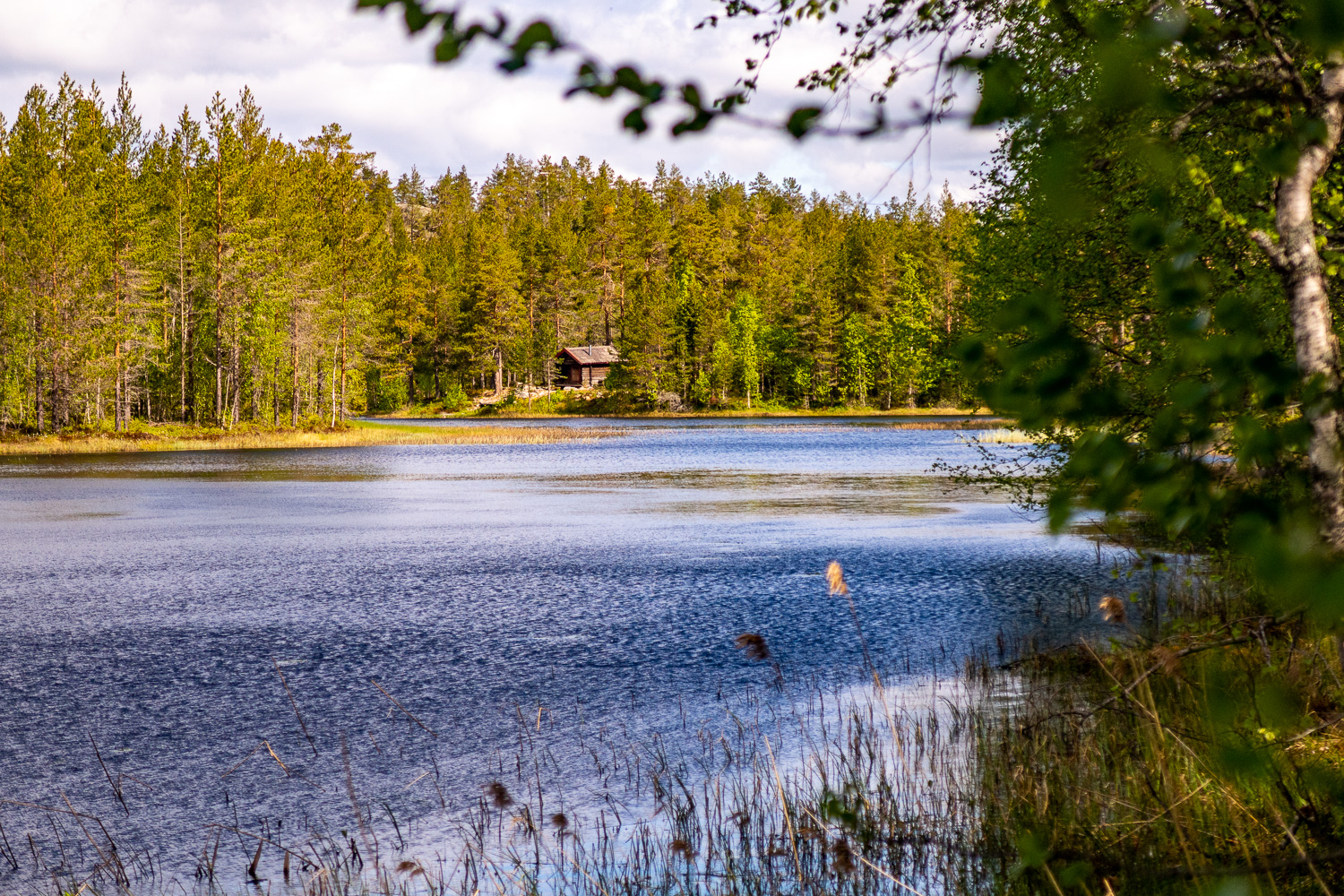 Stuga skymtar vid Småtjärnarna