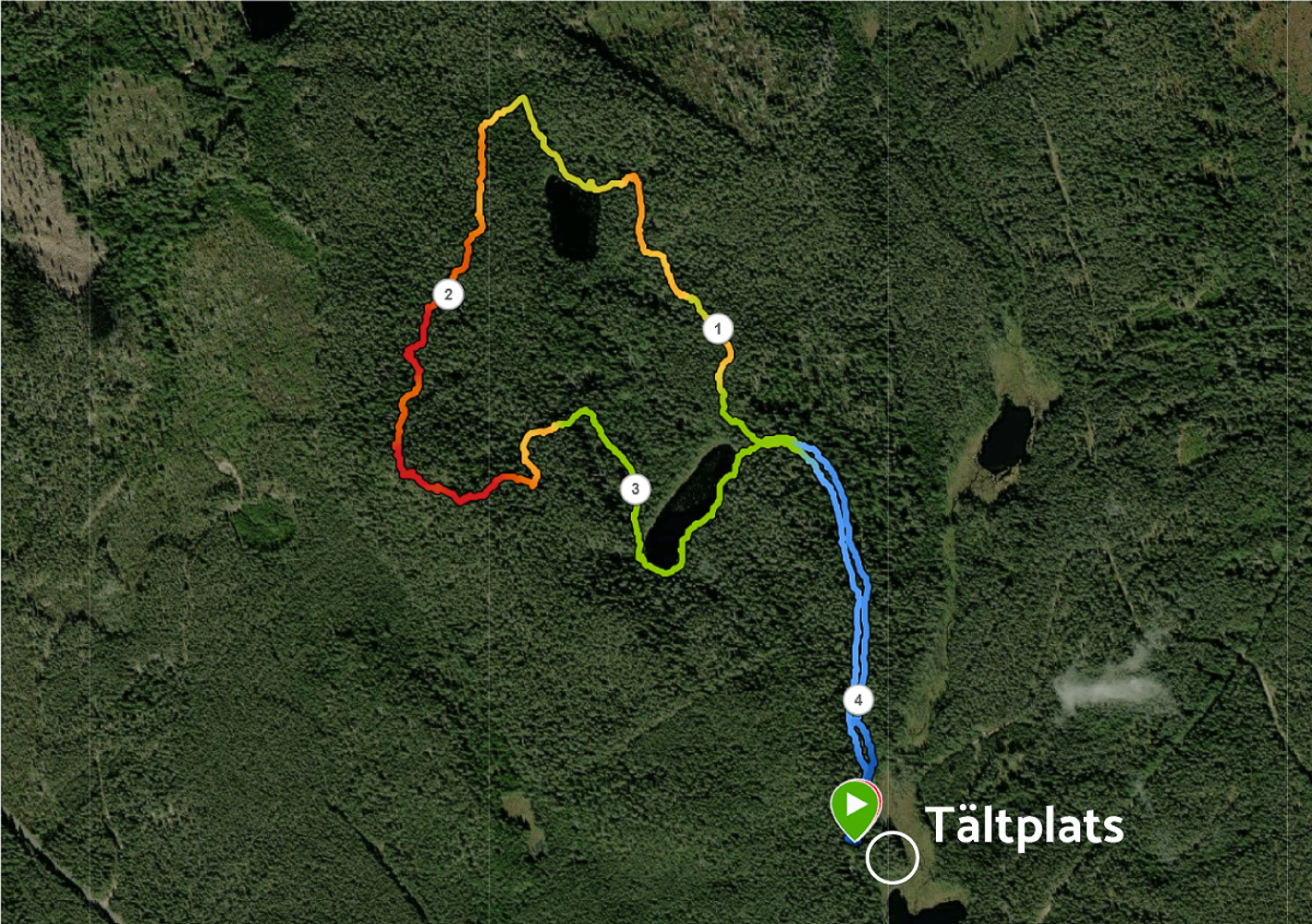 Karta visar spår av vandring i Norra Kvills nationalpark