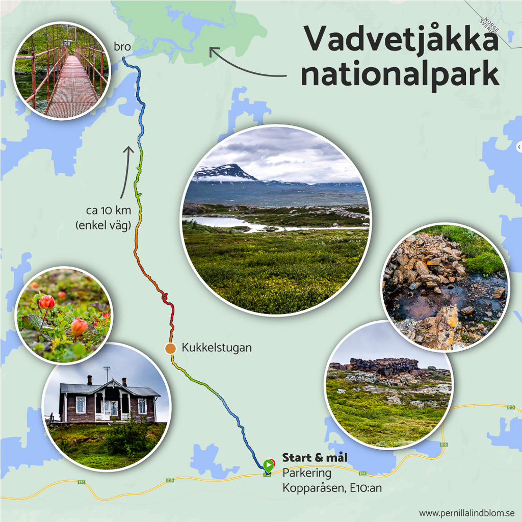 karta över vandring till Vadvetjåkka nationalpark