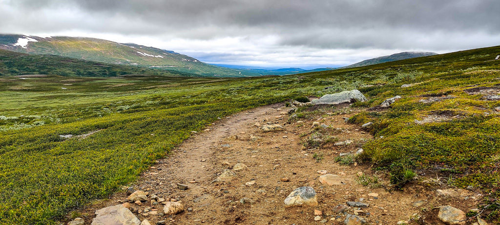 Upptrampad vandringsstig i fjällen