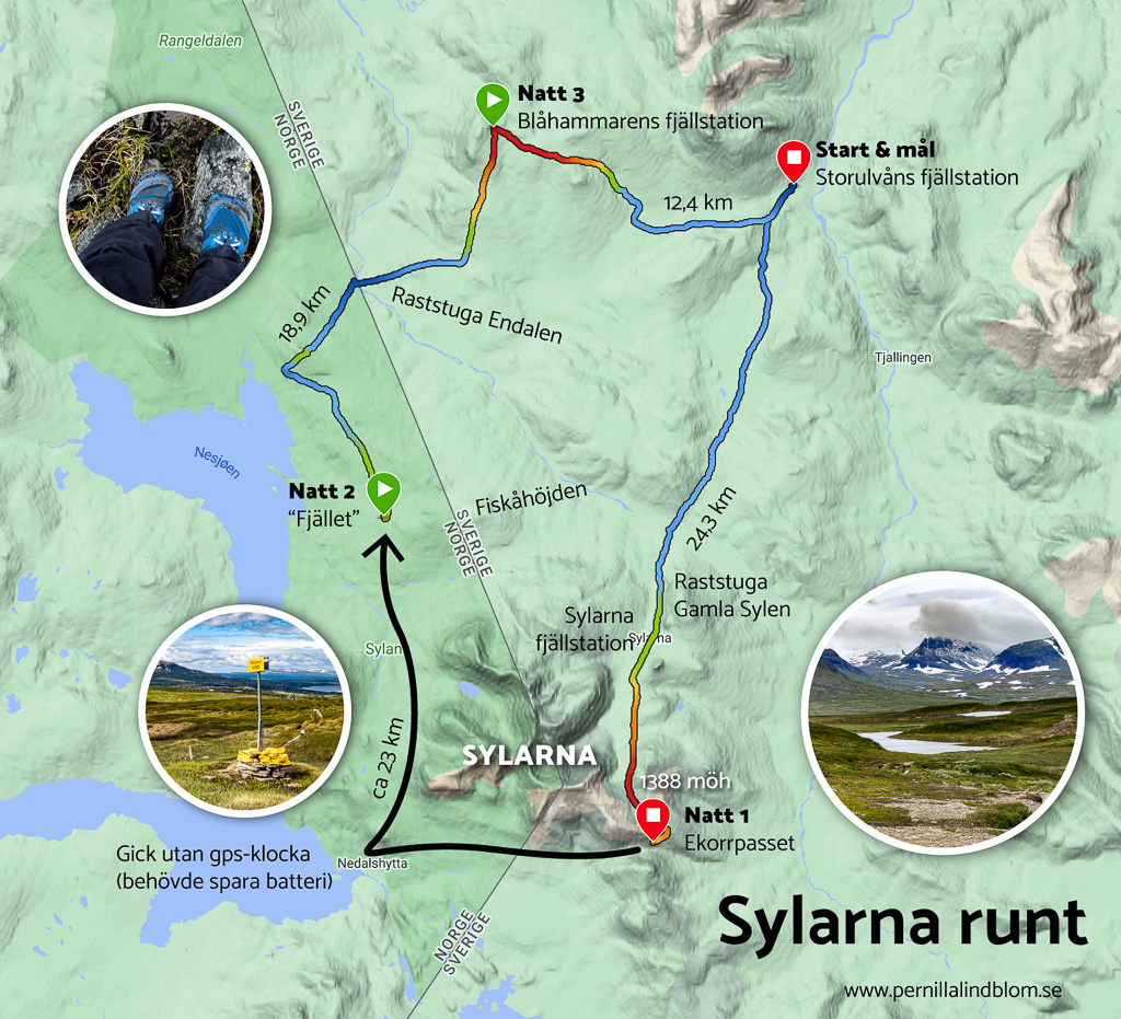 Karta visar vandring runt Sylarna