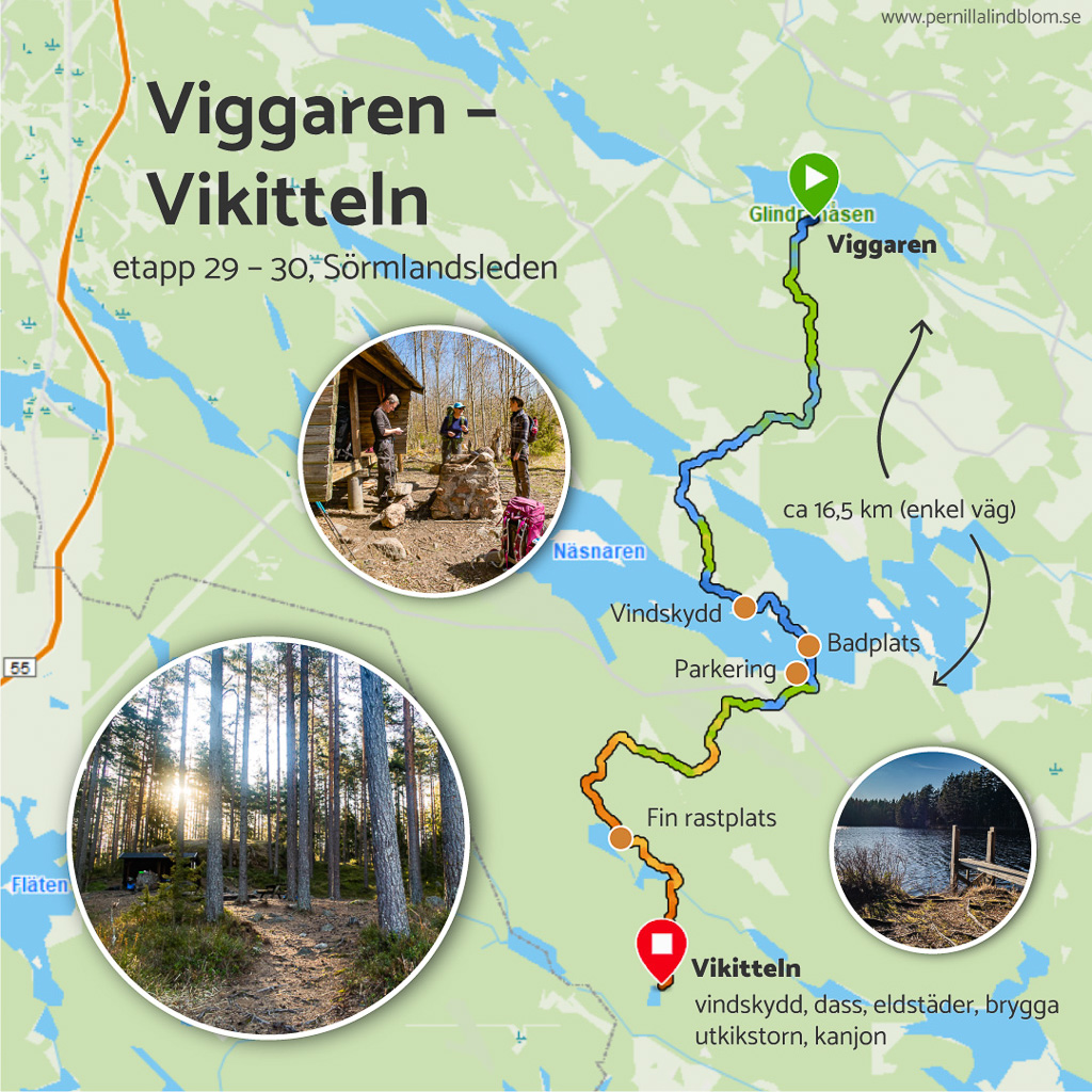 Karta: vandra från Viggaren till Vikitteln