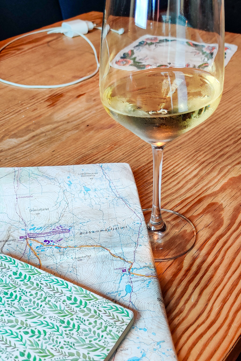Karta och ett glas vin
